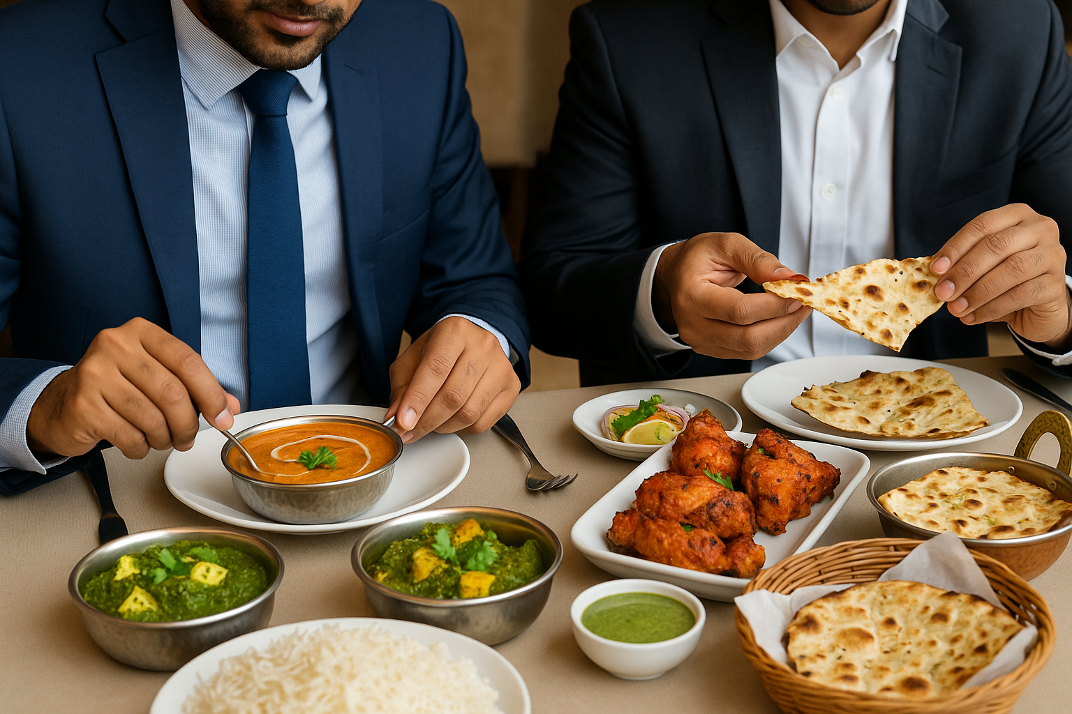 2 men having business lunch at Korma Sutra - Indian Restaurant in Al Barsha